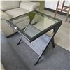 Image 2 : Glass Top Wood Frame Table (24x24x24) - RV: $295
