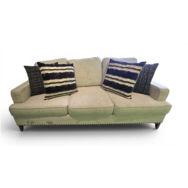 Studded Fabric Ivory 3-Seat Sofa  (W89")