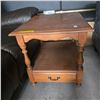 Image 4 : Wooden End Table with Drawer, H21" x W20" x D23" - some wear and marks on the top