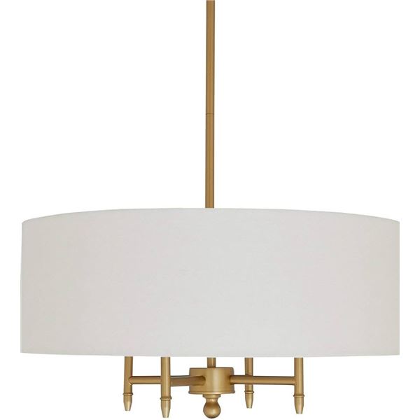 BNIB - Stone & Beam Classic Ceiling Pendant Chandelier Fixture with White Drum Shade Antique Brass 4