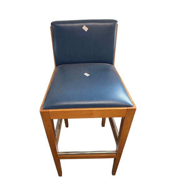 Modern Blue Leatherette Natural Wood Barstool