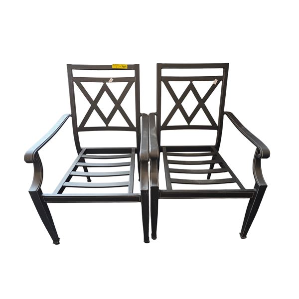 Pair of Modern X Back Metal Outdoor Dining Chairs