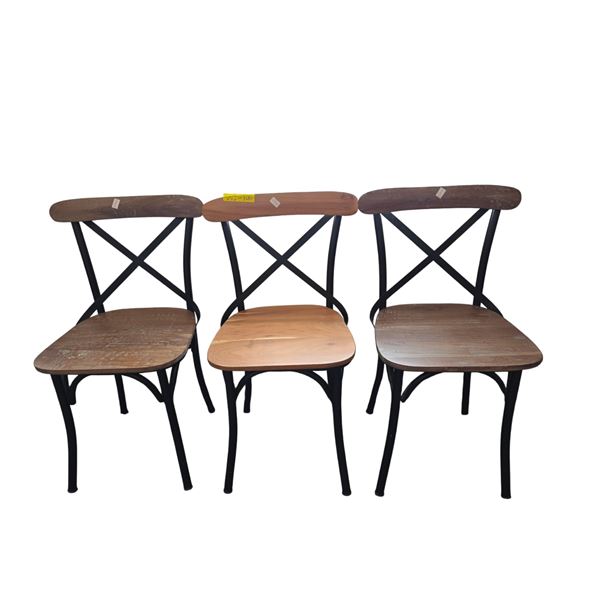 3-Pcs Modern Brown Wood and Metal Cross Back Dining Chairs - RV $245 each