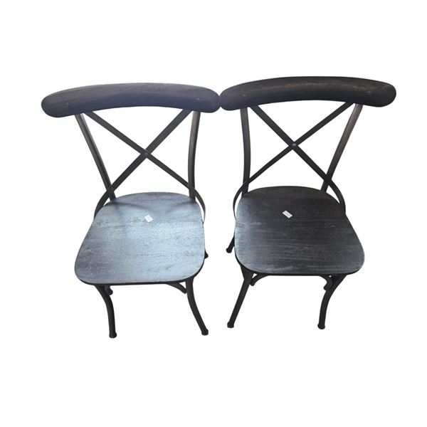 2-Pcs Modern Black Wood and Metal Cross Back Dining Chairs - RV $245 each