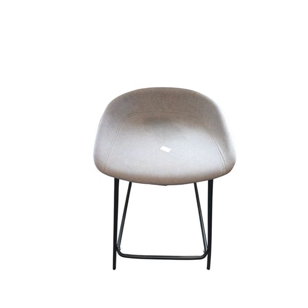 Grey Curved Fabric Black Metal Legs Barstool
