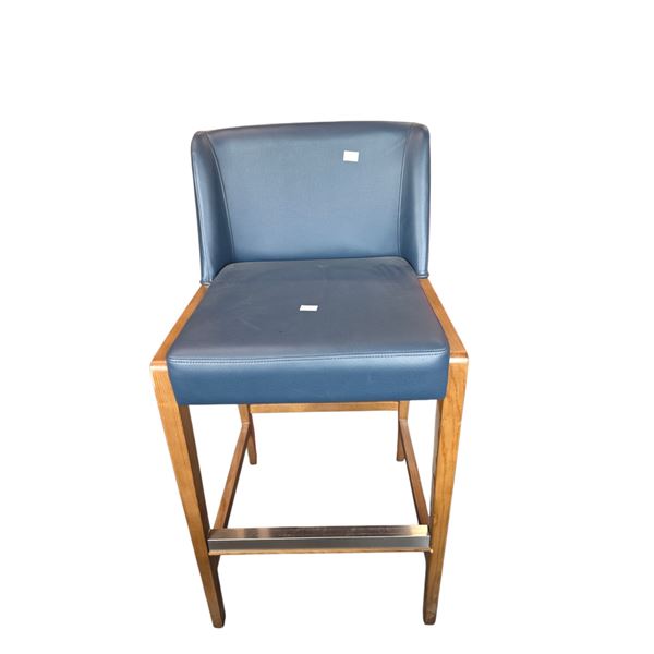 Contemporary Blue Leatherette Oak Wood Frame Barstool