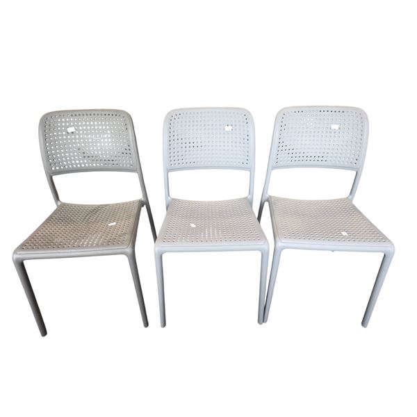 3-Pcs Contemporary Perforated Molded Plastic Dining Chairs