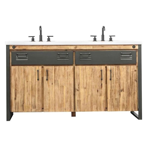 BNIB - LH Home Irondale Vanity W61 in Solid Acacia Wood and Metal with White Basin, RV: $3,372.75 (M