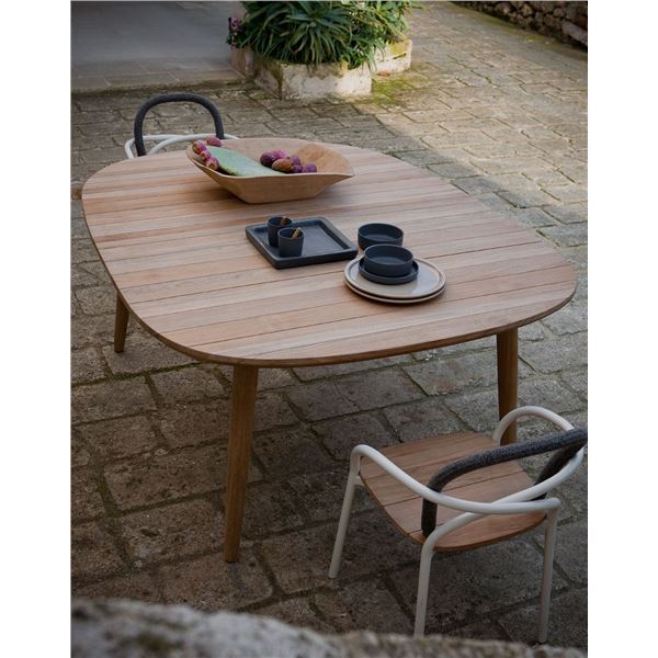 New - Les Arcs Designer Extendable Teak Outdoor Dining Table by Ark Interiors - approx. 66.5in x 54.