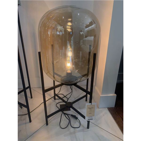 BNIB - Large Glass Floor Lamp in Cognac with short legs - MSRP $1,900 - approx. 19in x 32in H