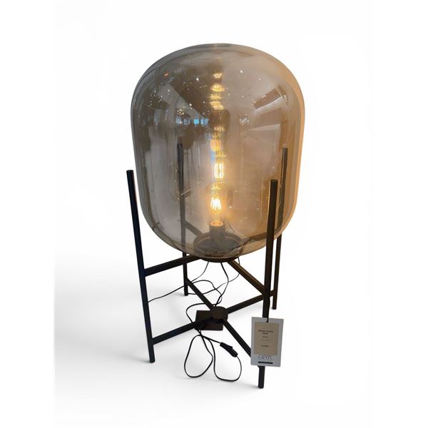 BNIB - Large Glass Floor Lamp in Cognac with short legs - MSRP $1,900 - approx. 19in x 32in H