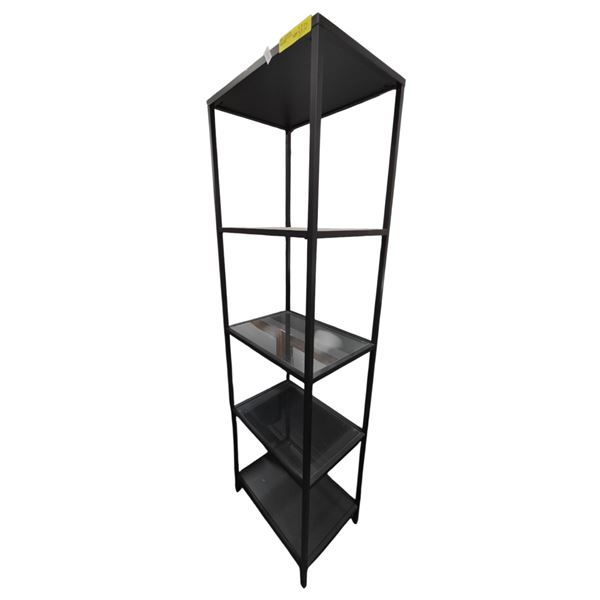 Tall Metal Display Rack with Glass Shelves - 20"W 14"D 69"H