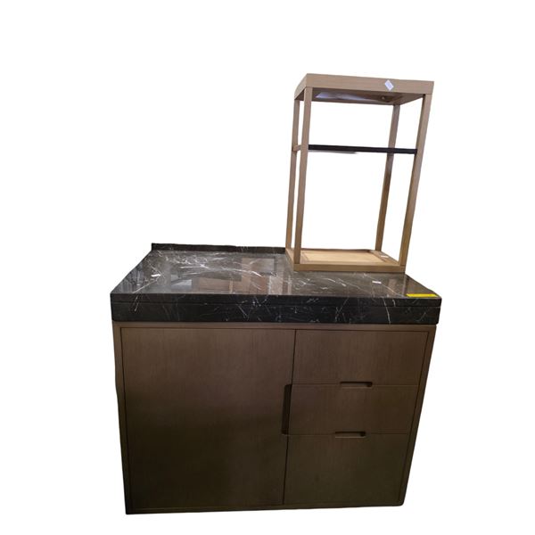 Marble finish Top Cabinet with Storage and Display Shelf - 43"W 24"D 37"H