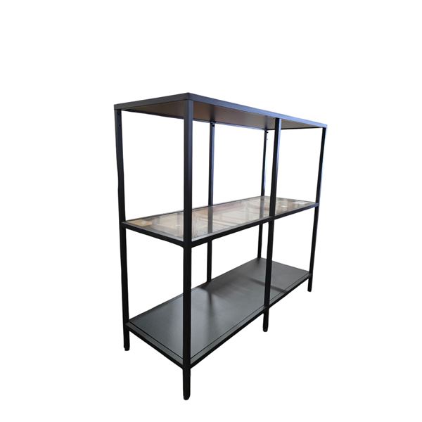 Open Frame Display Table - Black Metal & Glass - 39"W 14"D 37"H