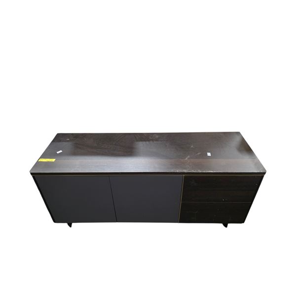 Modern Low-Profile Storage Credenza with Gold Accents - 55"W 18"D 24"H