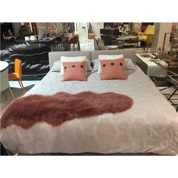 New - Alberta - Joseph King bed - Made in Italy -  polyester stuffed low headboard; beige-grey; blac