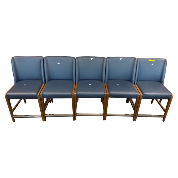 Set of 5 Leather Blue Dining Chairs