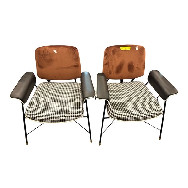 Pair of Retro-Style Armchairs with Houndstooth Upholstery