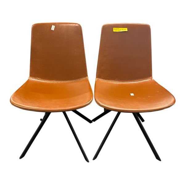 Set of 2 Modern Tan Leather Dining Chairs