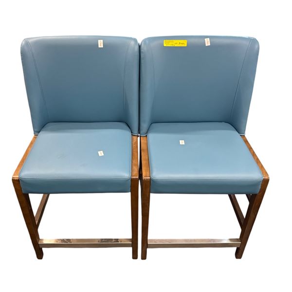 Lot of 2 - Light Blue and Wood Bar Stools