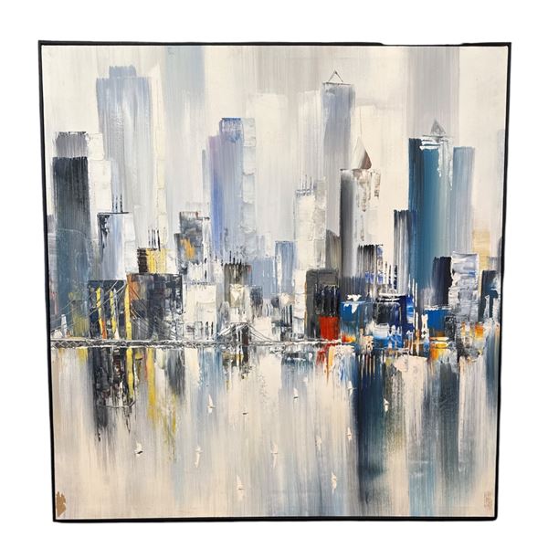 Framed Abstract Cityscape Painting - 40" x 40"