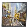 Image 1 : Framed Impressionist Cityscape Oil Painting: Rainy Street Scene - 41" x 41"
