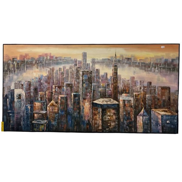 Large Panoramic City Skyline Oil Painting - 71" x 36"