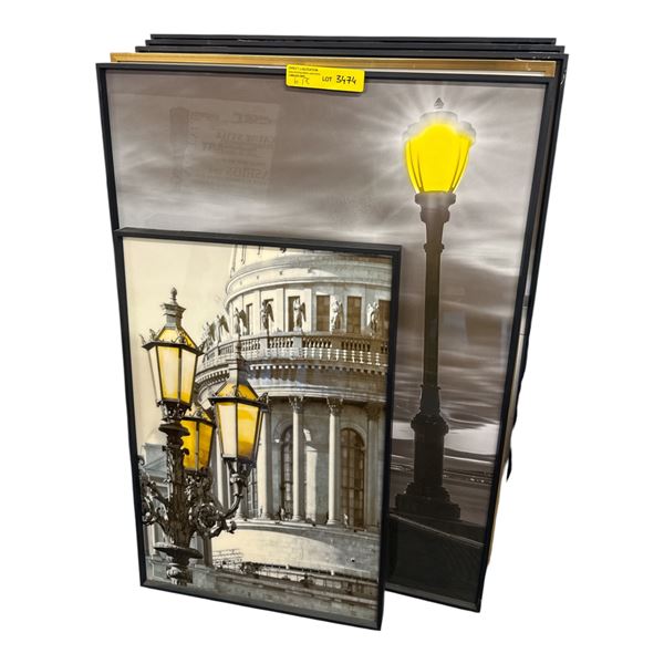 Collection of 6 Framed Decorative Art Pieces: Photography, Graphic Prints, and Architectural Décor -
