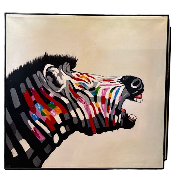 Framed Contemporary Pop-Art Style Zebra Painting - 32" x 32"