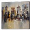 Image 1 : Framed Abstract Cityscape Oil Painting with Waterfront Reflection - 40" x 40"