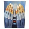 Image 1 : Framed Expressionist Portrait Painting: Face Covered by Hands - 36" x 48"