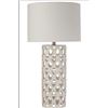 Image 1 : BNIB - 25" Stone & Beam Ceramic Geometric Cut Out Table Desk Lamp with LED Light Bulb White