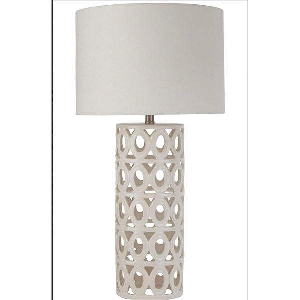 BNIB - 25" Stone & Beam Ceramic Geometric Cut Out Table Desk Lamp with LED Light Bulb White