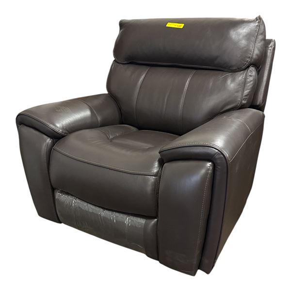 Modern Dark Grey Leather / Faux Leather Power Recliner Armchair