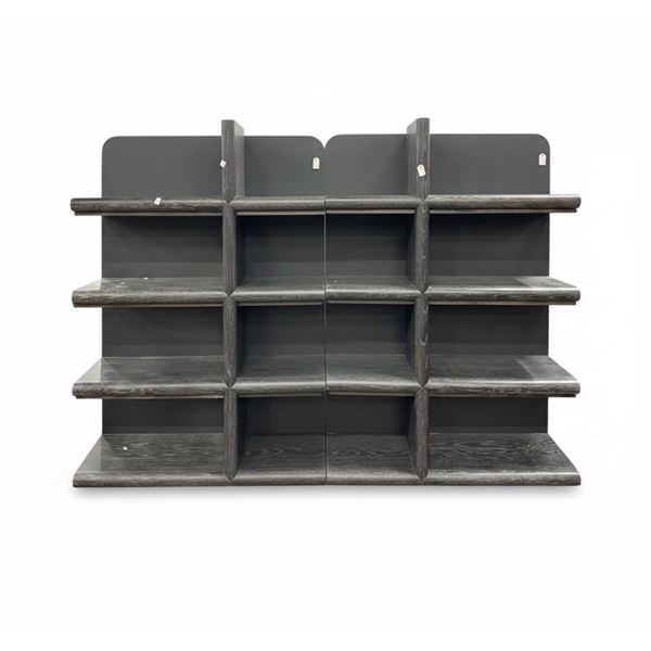 Set of 2 - Contemporary Dark Grey Wood Open Shelf Bookcase Retail Display w/ LED Lights in Shelves -