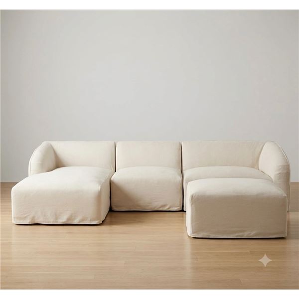 BNIB - Moe's - 4pc Isla Beige Modular Set - Includes Right Arm Facing Chair, Ottoman, Slipper Chair,