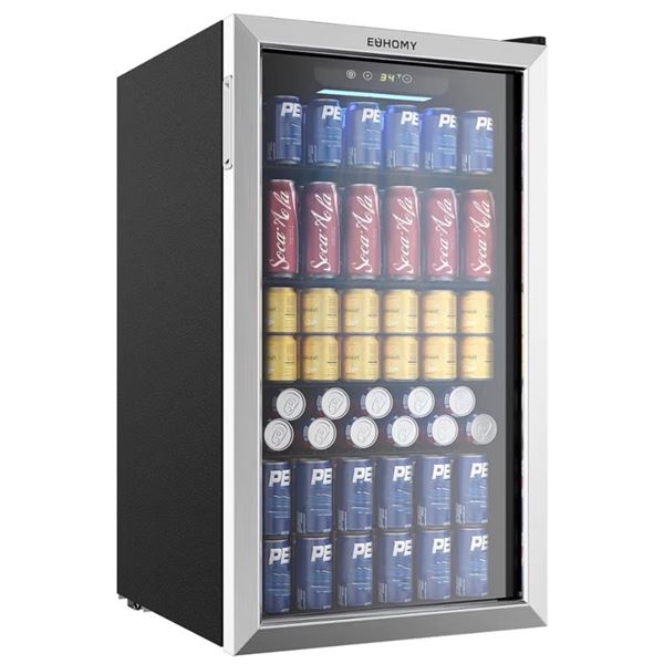 BNIB - EUHOMY Beverage Refrigerator Cooler, 130 Can Mini Fridge with Glass Door BR001-110 RV $339.98