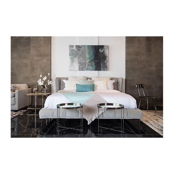 BNIB - Queen Size Leigh Designer Bed - approx. 93in x 85in x 44in H - MSRP $ (missing slates, can us