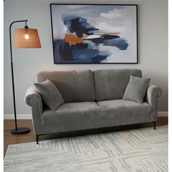 BNIB - HTC Home Furnishing - 2 Seater Gray Sofa - approx. 56in W, Depth 18" without cushion, 24" wit