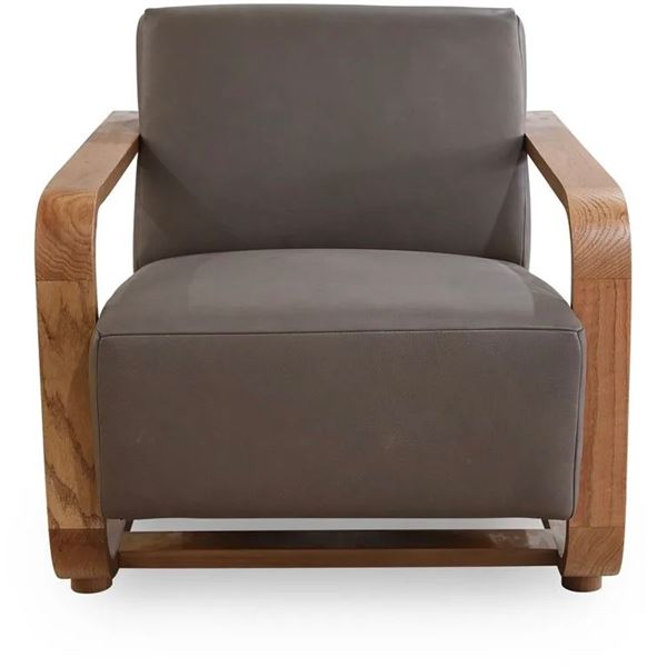 BNIB - Moe's - Eckersley Lounge Chair Cool Brown Leather - MSRP $2649 - GO-1017-39 - 29.5" L x 36" W