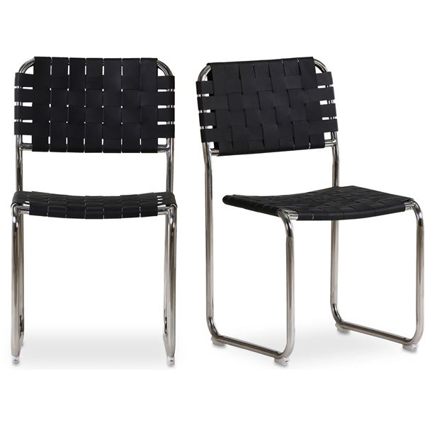 BNIB - Moe's - Moma Dining Chair Set of 2 Black Leather - MSRP $2099 - QN-1033-02 - 19.5" W x 24" D 