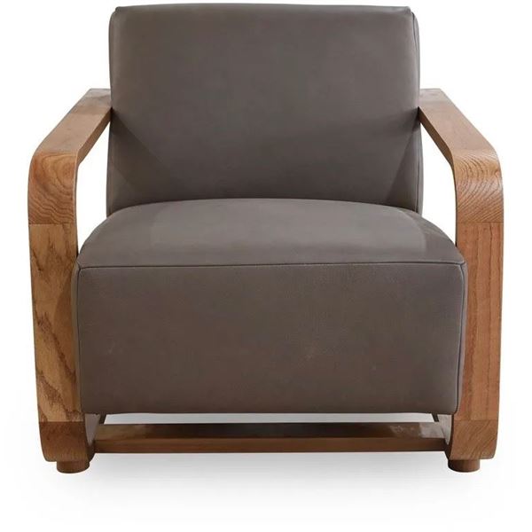 BNIB - Moe's - Eckersley Lounge Chair Cool Brown Leather - MSRP $2649 - GO-1017-39 - 29.5" L x 36" W