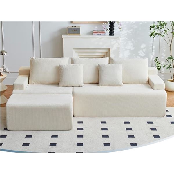 Boneless Cloud Modular Sectional Sofa Left Facing Chaise Free - Beige - Approx: 55.1"D x 90.6"W x 22