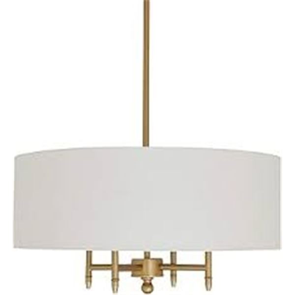 BNIB Stone and Beam Antique Brass with White Drum Shade Chandelier