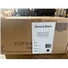Image 2 : BNIB Stone and Beam Antique Brass with White Drum Shade Chandelier