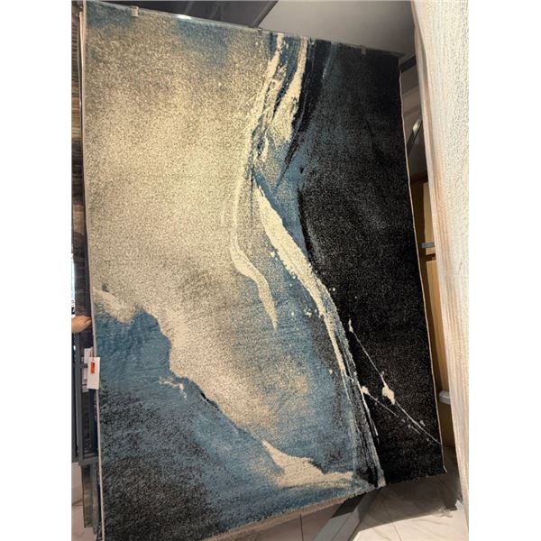 New - Abstract Dark with Blue, Beige Area Rug - approx. 117in x 76in - MSRP $2,280 - new floor model