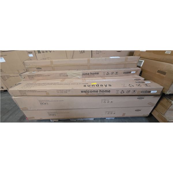 Pallet Lot: Moe's and Sunday's Assorted bed parts, including Slats, siderails, and Footboards ONLY