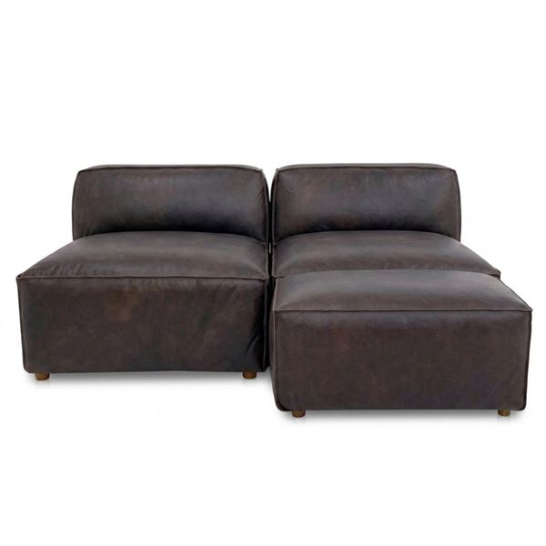 BNIB - Moe's - Form 3pc Modular Espresso Brown Leather Set - MSRP $5,747 - Includes 2 Slipper Chairs