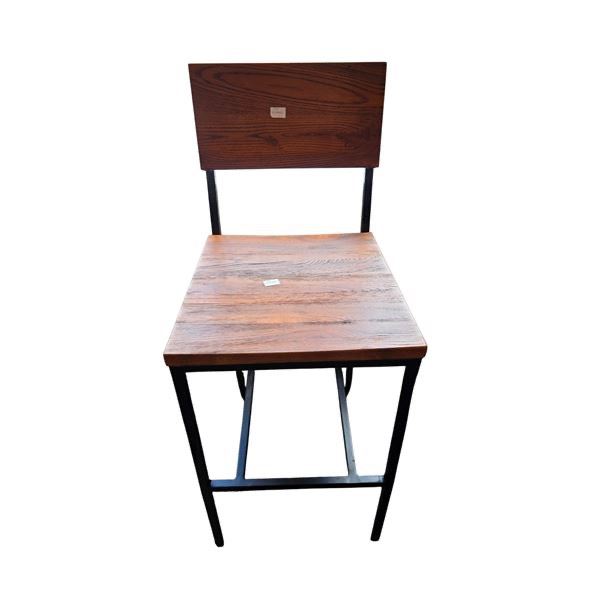 Contemporary Wood Back Black Metal Barstool...