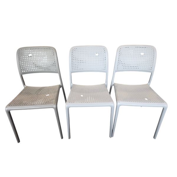 3-Pcs Contemporary Perforated Molded Plastic Dining Chairs...